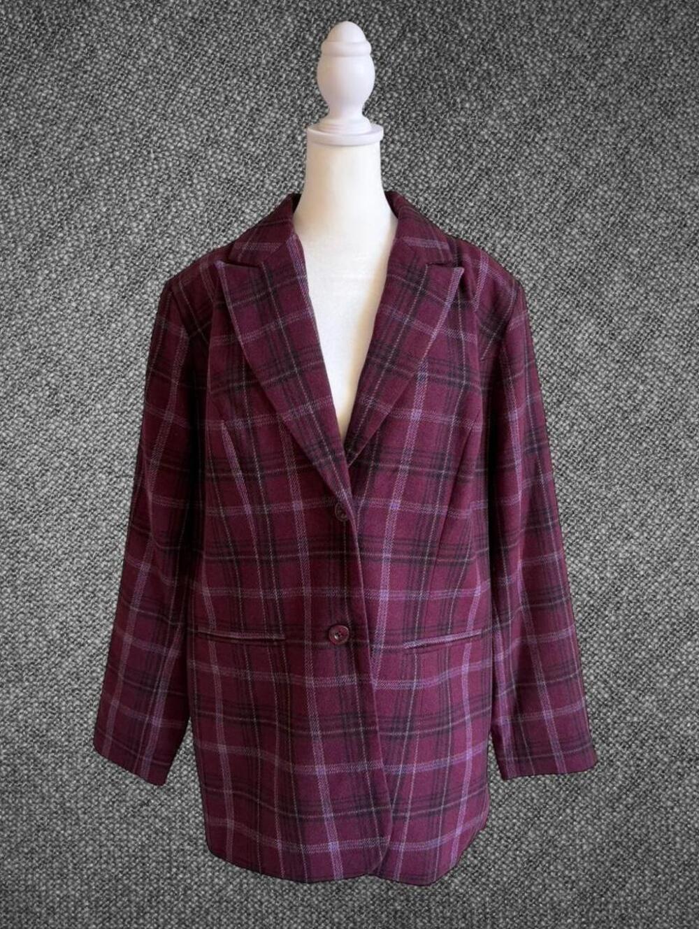 Jessica London Plaid Wool Blend Blazer Size 16T - Picture 2 of 8